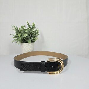MICHAEL Michael Kors Women Leather Belt L Black Gold Buckle NEW
